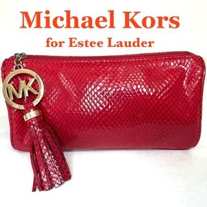 Michael Kors for Estee Lauder Cosmetic Bag/Red/Faux Snakeskin/MK Tassel Charm